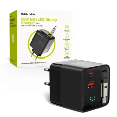 Mobile Origin 65W GaN PW2 sieťová nabíjačka s displejom, samonavíjacím USB-C káblom a konektormi USB-C a USB-A
