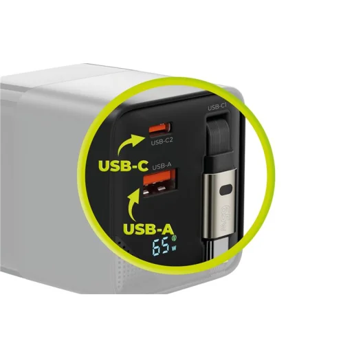 Mobile Origin 65W GaN PW2 sieťová nabíjačka s displejom, samonavíjacím USB-C káblom a konektormi USB-C a USB-A - 2