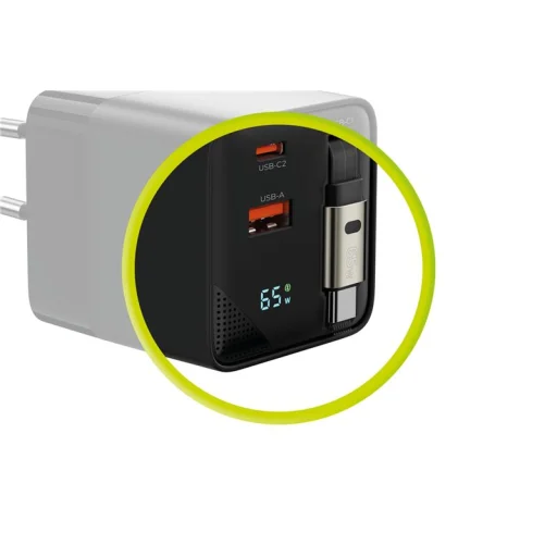 Mobile Origin 65W GaN PW2 sieťová nabíjačka s displejom, samonavíjacím USB-C káblom a konektormi USB-C a USB-A - 12