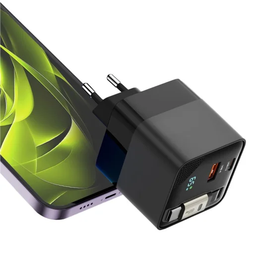 Mobile Origin 65W GaN PW2 sieťová nabíjačka s displejom, samonavíjacím USB-C káblom a konektormi USB-C a USB-A - 7