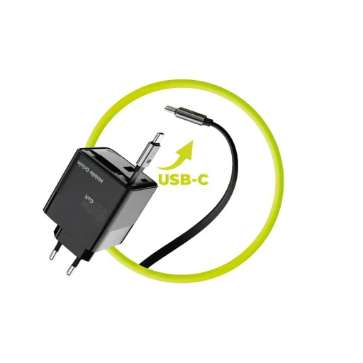 Mobile Origin 65W GaN PW2 sieťová nabíjačka s displejom, samonavíjacím USB-C káblom a konektormi USB-C a USB-A - 8