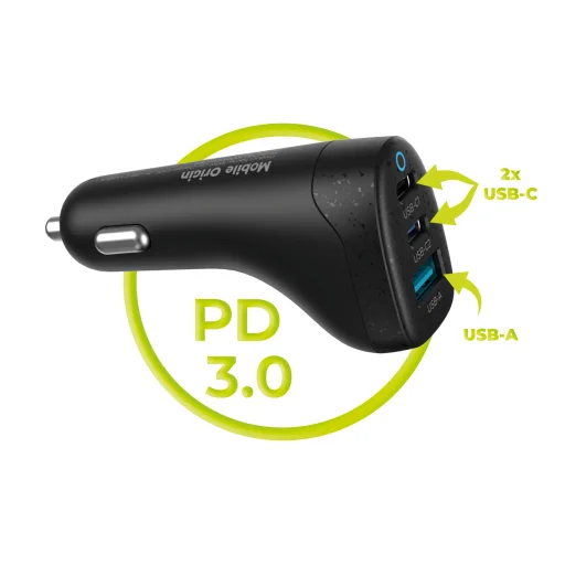Mobile Origin CA25 100 W nabíjačka do auta 2× USB-C a USB-A, čierna - 10