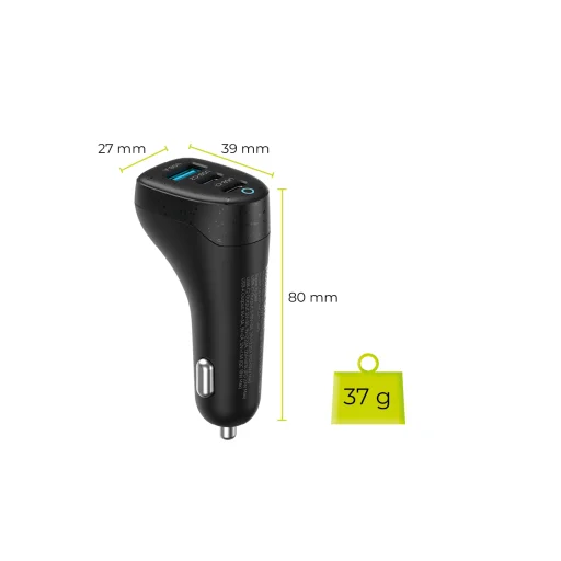Mobile Origin CA25 100 W nabíjačka do auta 2× USB-C a USB-A, čierna - 15