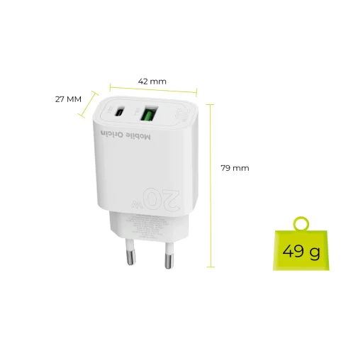Mobile Origin PD20W MO12 20 W sieťová nabíjačka s konektorom USB-A a USB-C, biela - 16