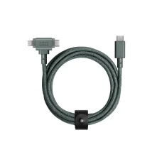 Native Union Belt Cable Duo USB-C – USB-C/Lightning kábel 1,5 m, bridlicovo zelená