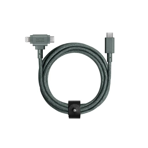 Native Union Belt Cable Duo USB-C – USB-C/Lightning kábel 1,5 m, bridlicovo zelená - 1