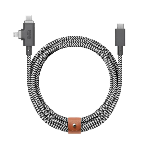 Native Union Belt Cable Duo Pro USB-C na USB-C a Lightning kábel, 2,4 m, 240 W, zebra - 1