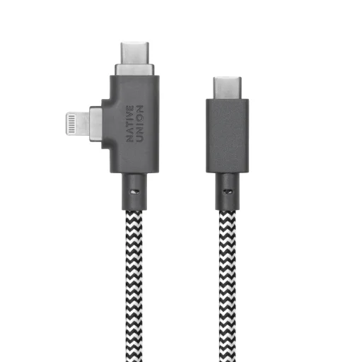 Native Union Belt Cable Duo Pro USB-C na USB-C a Lightning kábel, 2,4 m, 240 W, zebra - 2