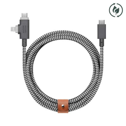 Native Union Belt Cable Duo Pro USB-C na USB-C a Lightning kábel, 2,4 m, 240 W, zebra - 3