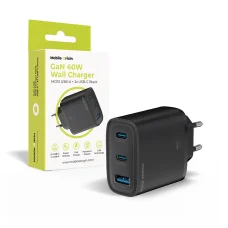Mobile Origin GaN 40W MO13 hálózati töltő fekete, 1 USB-A és 2 USB-C