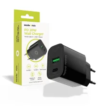 Mobile Origin MO12 PD20W hálózati töltő, fekete, USB-A + USB-C