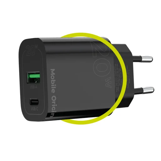 Mobile Origin MO12 PD20W sieťová nabíjačka, čierna, USB-A + USB-C - 11