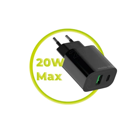 Mobile Origin MO12 PD20W sieťová nabíjačka, čierna, USB-A + USB-C - 9