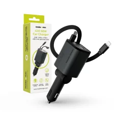 Mobile Origin CA28 4 az 1-ben 50 W-os autós töltő USB-C, USB-A és beépített USB-C-, Lightning-kábellel, asztroszürke