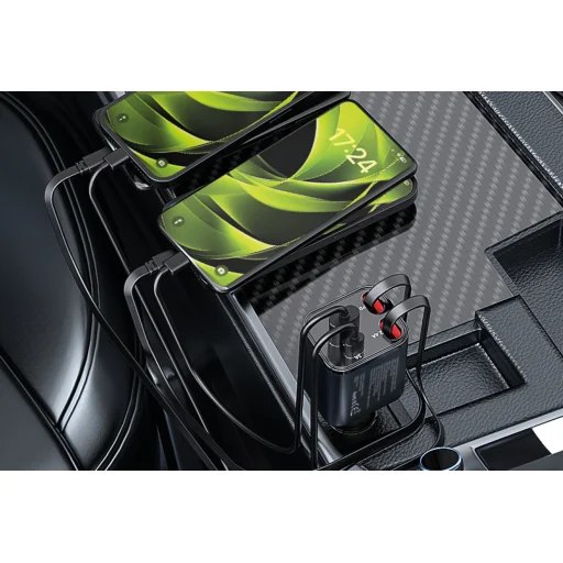 Mobile Origin CA28 4 v 1 50W nabíjačka do auta s USB-C, USB-A a integrovaným USB-C a Lightning káblom, vesmírne sivá - 10