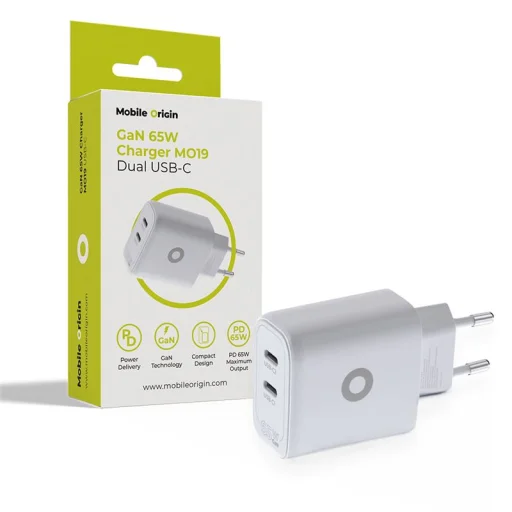 Mobile Origin MO19 GaN 65W sieťová nabíjačka s dvoma USB-C portami biela - 1