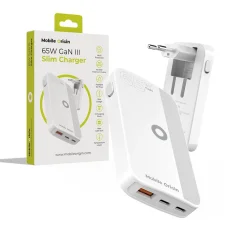 Mobile Origin 65 W GaN III Slim hálózati töltő 2× USB-C és USB-A csatlakozóval, fehér