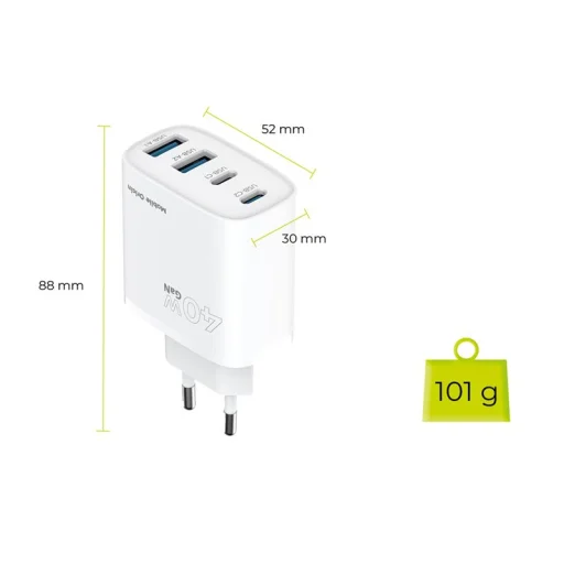 Mobile Origin PW22 40W GaN sieťová nabíjačka s 2 portmi USB-C a 2 portmi USB-A, biela - 12