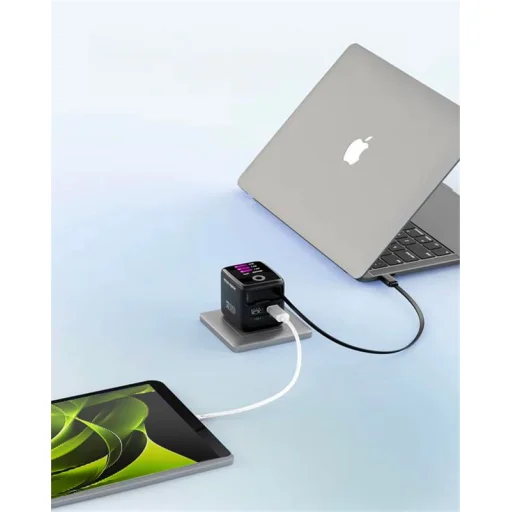 Mobile Origin PW3 65W GaN nabíjačka s displejom, so zaťahovacím USB-C káblom a konektormi USB-C a USB-A - 12