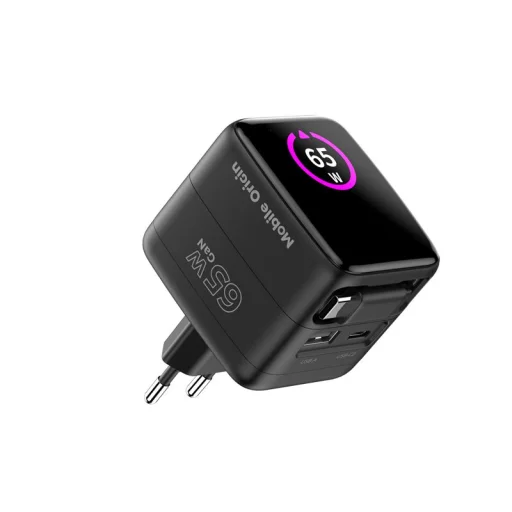 Mobile Origin PW3 65W GaN nabíjačka s displejom, so zaťahovacím USB-C káblom a konektormi USB-C a USB-A - 13