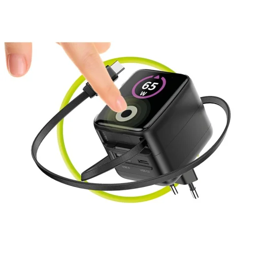 Mobile Origin PW3 65W GaN nabíjačka s displejom, so zaťahovacím USB-C káblom a konektormi USB-C a USB-A - 4