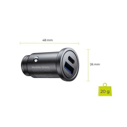 Mobile Origin CA12 30W kovová autonabíjačka s portmi USB-C a USB-A, čierna - 6