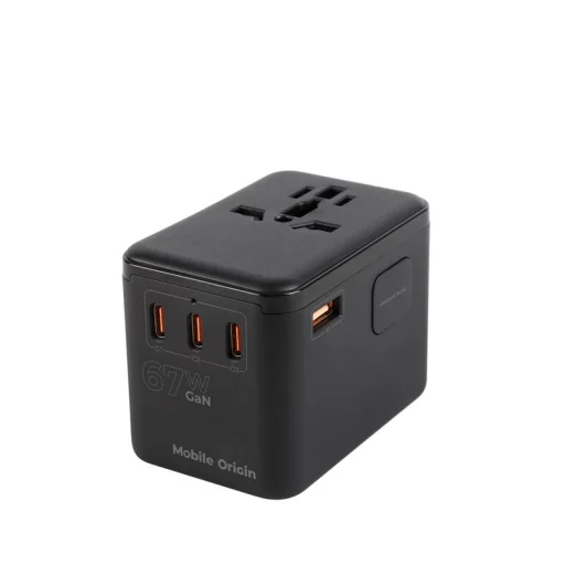 Mobile Origin PW5 67W GaN cestovný adaptér EU/UK/US/AUS, 3× USB-C a USB-A, čierny - 13