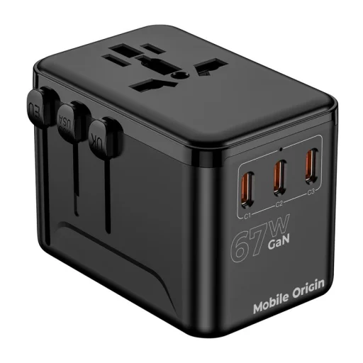 Mobile Origin PW5 67W GaN cestovný adaptér EU/UK/US/AUS, 3× USB-C a USB-A, čierny - 6