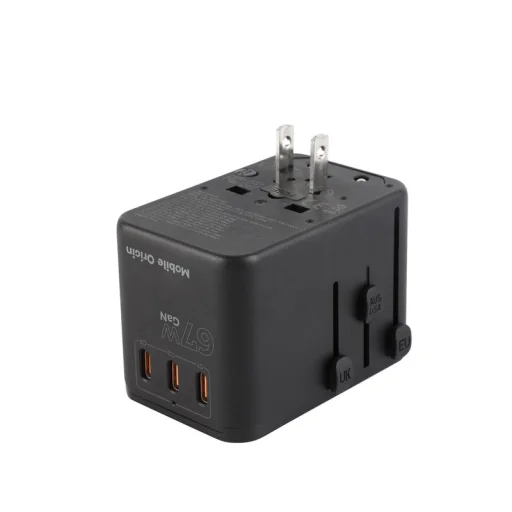 Mobile Origin PW5 67W GaN cestovný adaptér EU/UK/US/AUS, 3× USB-C a USB-A, čierny - 9