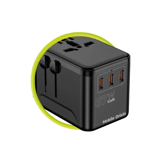 Mobile Origin PW5 67W GaN cestovný adaptér EU/UK/US/AUS, 3× USB-C a USB-A, čierny - 10