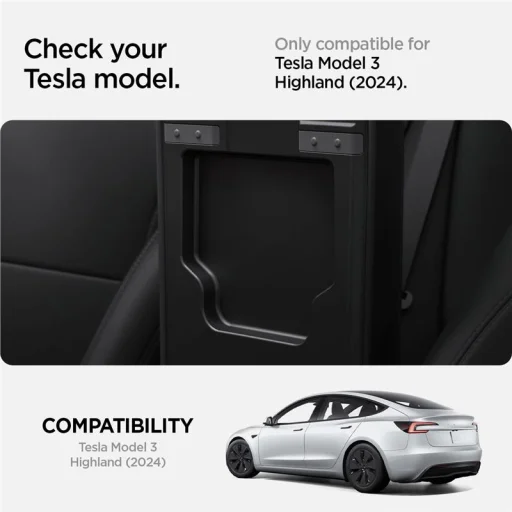 Spigen skrytý úložný box pre stredovú konzolu Tesla Model 3 2024, čierny - 18