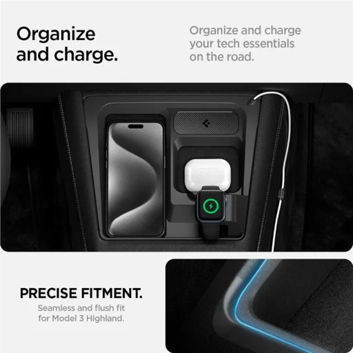 Spigen 3 v 1 držiak pre bezdrôtovú nabíjaciu stanicu Tesla čierny – Tesla Model 3 2024 - 2