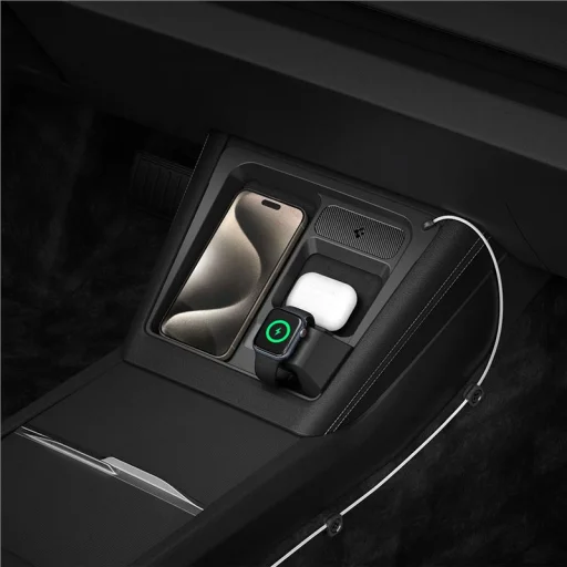 Spigen 3 v 1 držiak pre bezdrôtovú nabíjaciu stanicu Tesla čierny – Tesla Model 3 2024 - 8