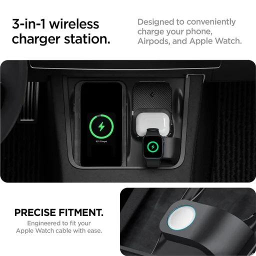 Spigen Tesla 3 v 1 bezdrôtový nabíjací stojan čierny – Tesla Model Y/3 - 7