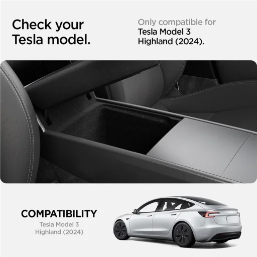 Spigen organizér do stredovej konzoly a lakťovej opierky čierny – Tesla Model 3 2024 - 10