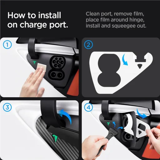 Spigen sada ochrannej fólie a krytu nabíjacieho portu Tesla, karbón – Tesla Model Y/3 - 17