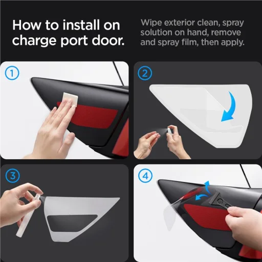 Spigen Tesla töltőnyílás védőfólia és borítás készlet, karbon – Tesla Model Y/3 - 16