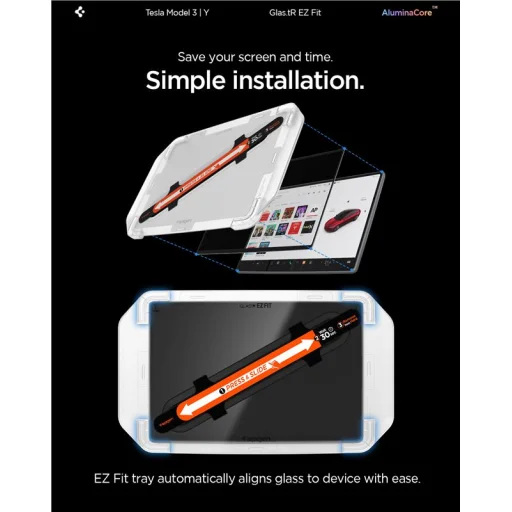 Spigen EZ Fit číre ochranné sklo na displej 15,4"/1 ks – Tesla Model Y (2025/2026), Model 3 (2024/2025/2026) - 2