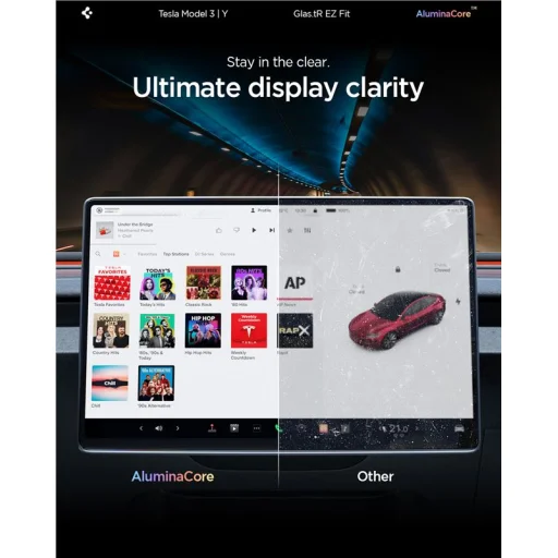 Spigen EZ Fit číre ochranné sklo na displej 15,4"/1 ks – Tesla Model Y (2025/2026), Model 3 (2024/2025/2026) - 10