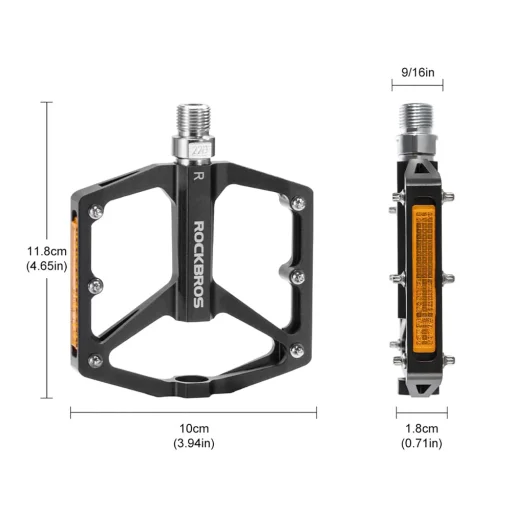 Rockbros K371 reflexné hliníkové pedále na bicykel s uzavretými ložiskami, čierne - 3