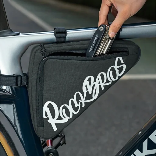 Rockbros G002 Flash Journey 1,4 l háromszög alakú kerékpárváztáska – fekete - 4