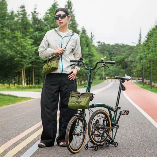 Rockbros W020 cyklistická taška na riadidlá a taška cez rameno – zelená - 9