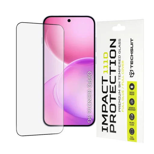 Techsuit 111D celoplošné ochranné tvrdené sklo s celoplošným lepením pre Oppo Reno16, čierne sklo - 1