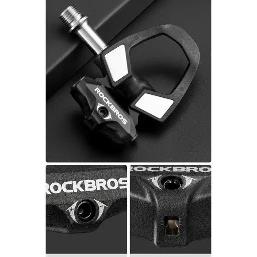 Rockbros RD9 SPD karbónovo-titánové cestné pedále so zarážkami, čierne - 5
