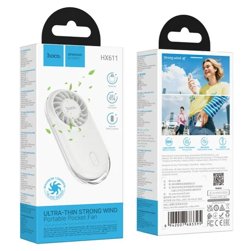 Hoco HX611 prenosný mini ventilátor, mliečna biela - 10