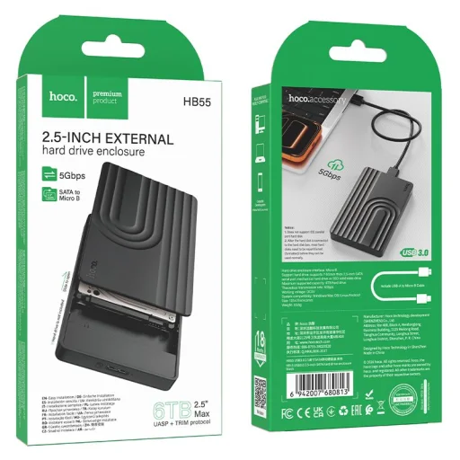 Hoco HB55 2,5-palcový SATA externý box pre pevný disk a SSD, čierny - 6