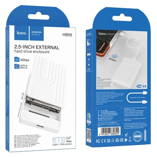 Hoco HB55 2,5" SATA HDD/SSD externý box, biely - 5