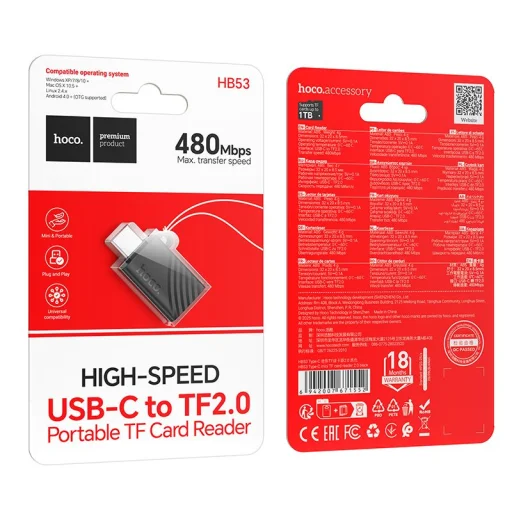 Hoco HB53 USB-C TF čítačka pamäťových kariet, čierna - 9