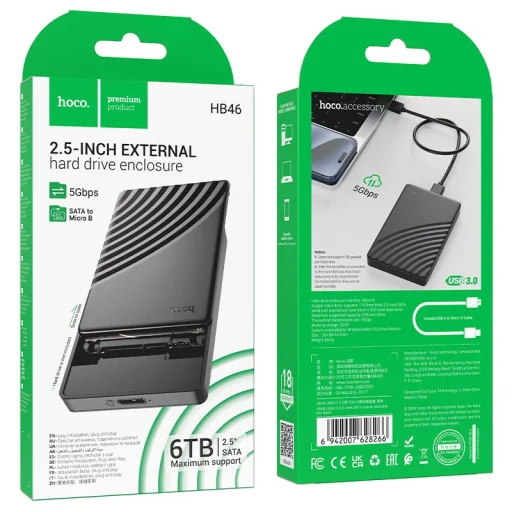 Hoco HB46 2,5-palcový externý box pre SATA pevný disk, čierny - 7