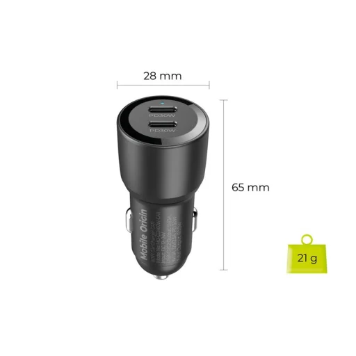 Mobile Origin CA11 60 W autonabíjačka s 2 USB-C konektormi, čierna - 3